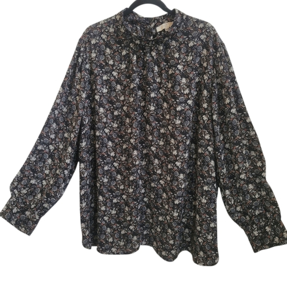 The Loft Plus Size 26 Blouse High‎ Neck Floral Long Sleeves